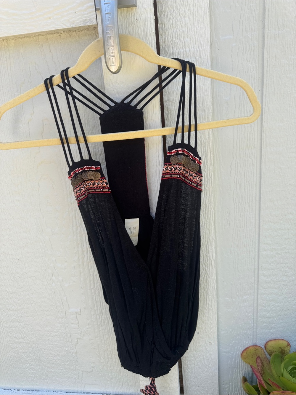 We The Free Black Draped V-Neck Top